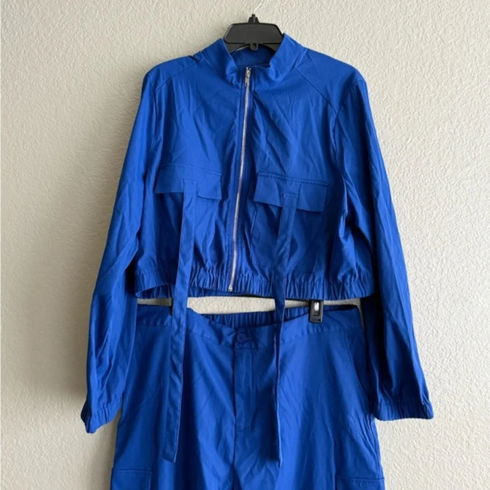 SHEIN Royal Blue Wide Leg Track Pants with Matching Jacket